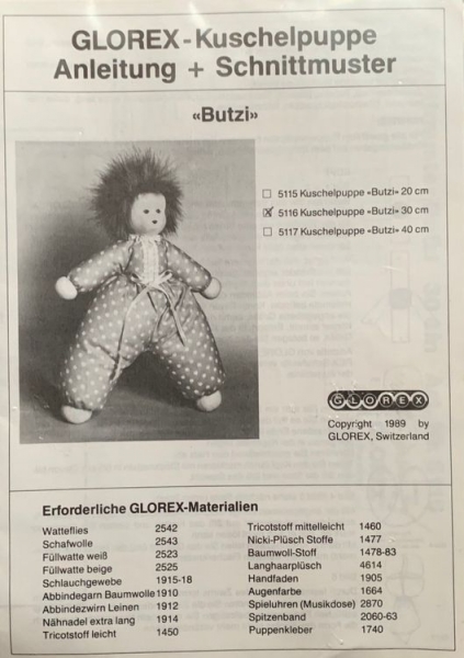 Anleitung und Schnittmuster Kuschelpuppe Butzi